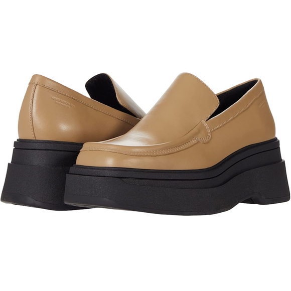 VAGABOND Carla Lark Chunky Platform 90s Y2K Loafers Tan Beige Leather 39 9 NWOB - Picture 1 of 16